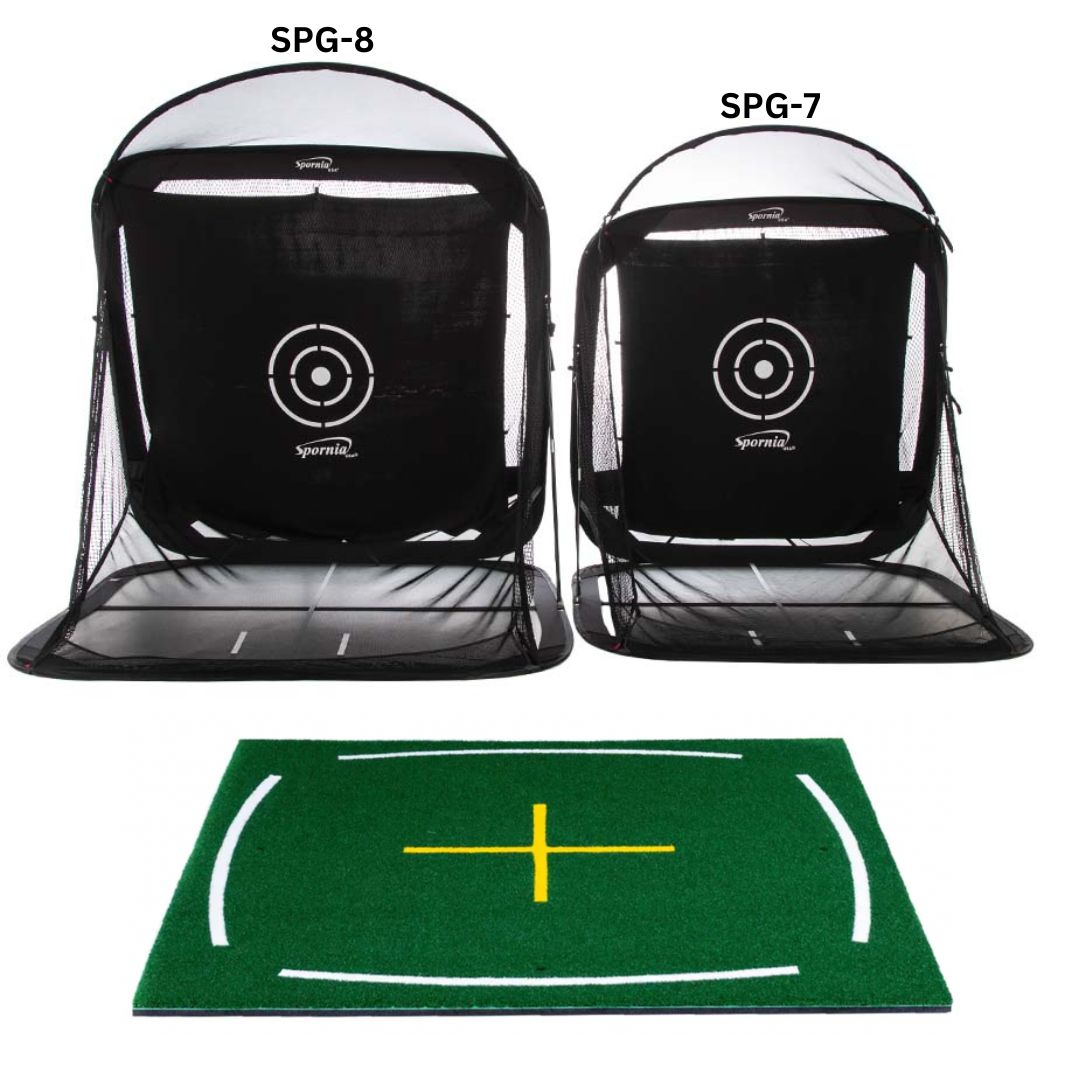 Spornia Bundle #6 SPG-8 Golf Practice Net + Spornia Academy Commercial Mat