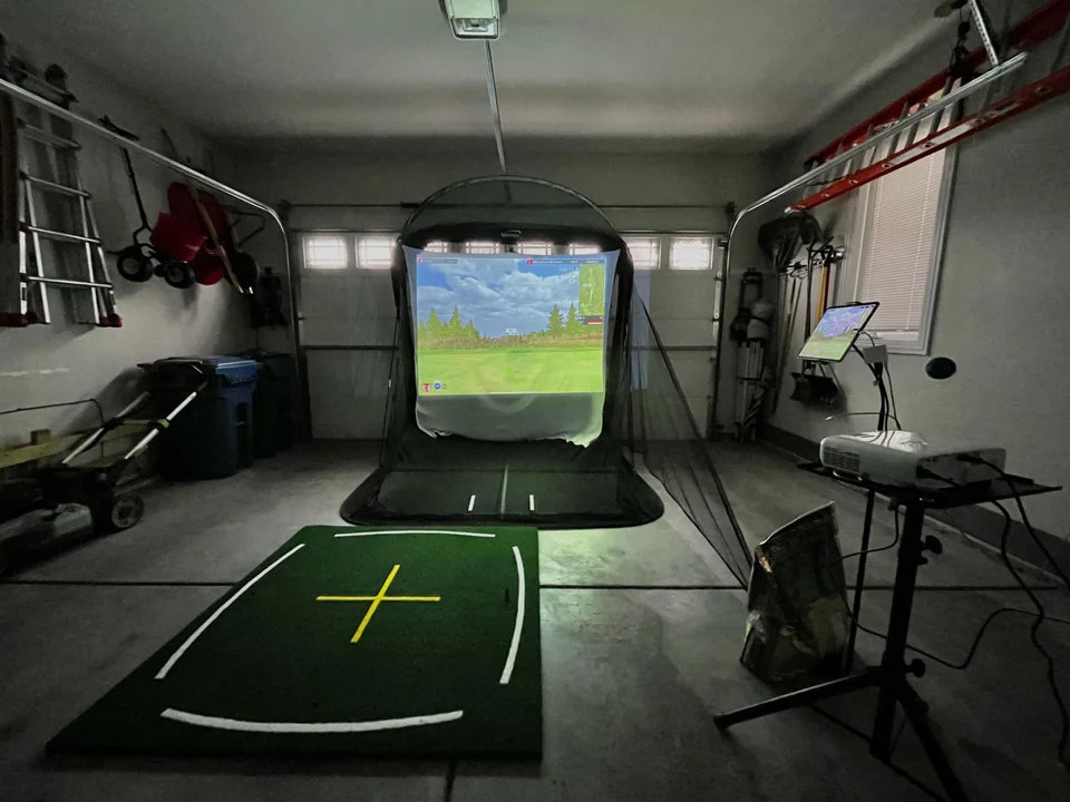 Spornia Golf Simulator Bundle #1: SPG-7 Net + Golf Teaching Hitting Mat + Garmin Approach® R10