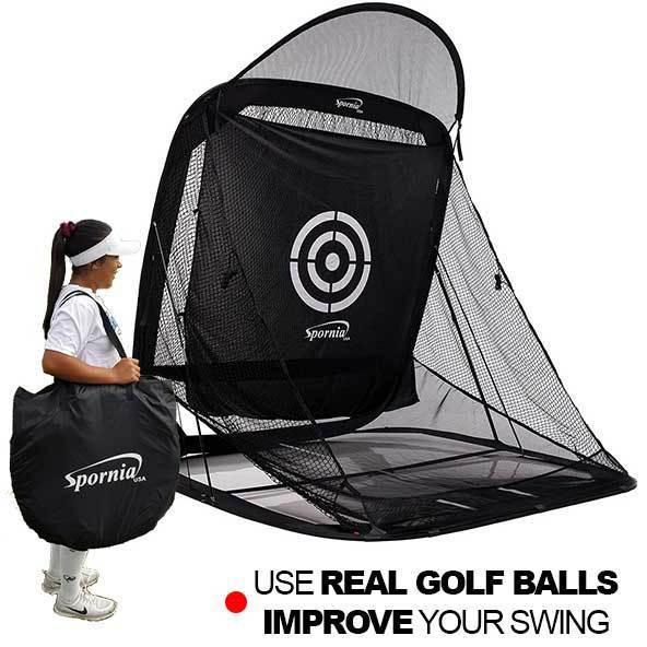 Spornia Bundle #6 SPG-8 Golf Practice Net + Golf Teaching Hitting Mat