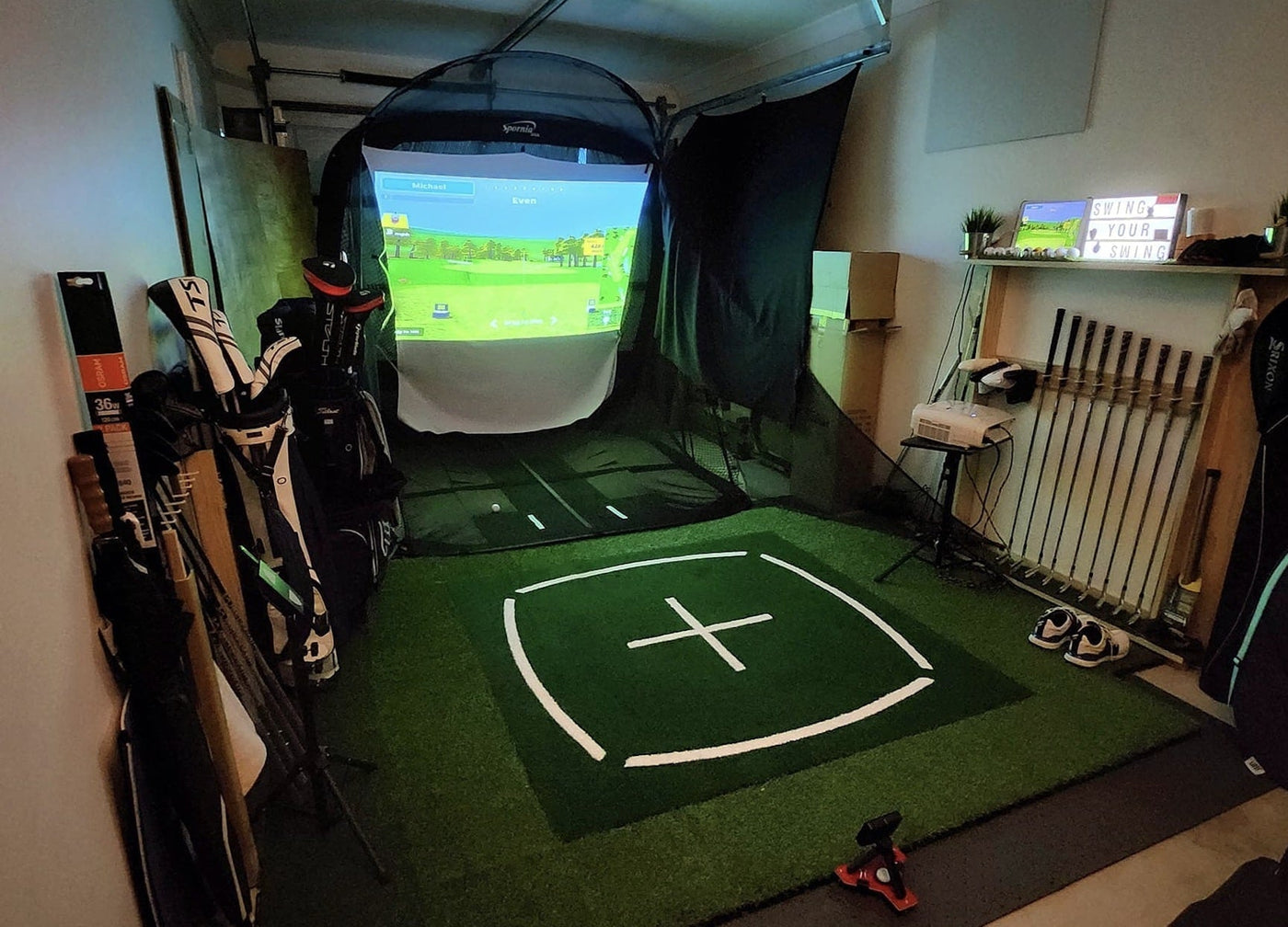 Spornia Golf Simulator Bundle #2: SPG-8 Net + Spornia Academy Commercial Mat + Garmin Approach® R10