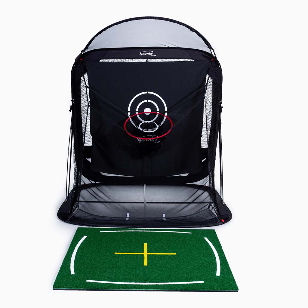 Spornia Golf Simulator Bundle #2: SPG-8 Net + Golf Teaching Hitting Mat + Garmin Approach® R10